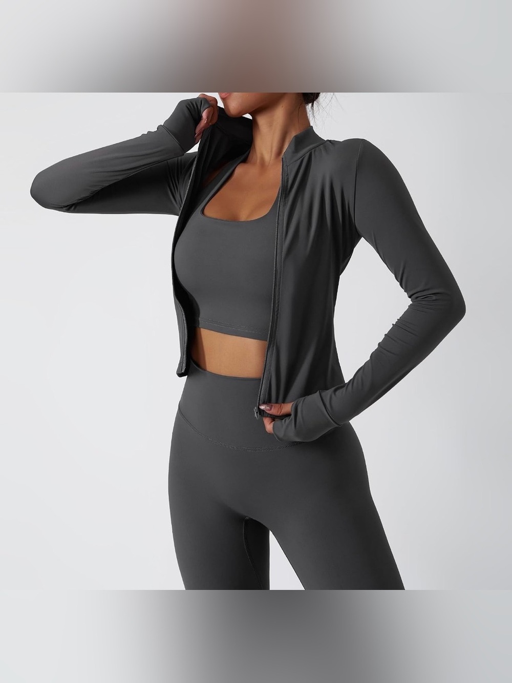 Women's Sleek Dark Gray Workout Jacket & Matching Set